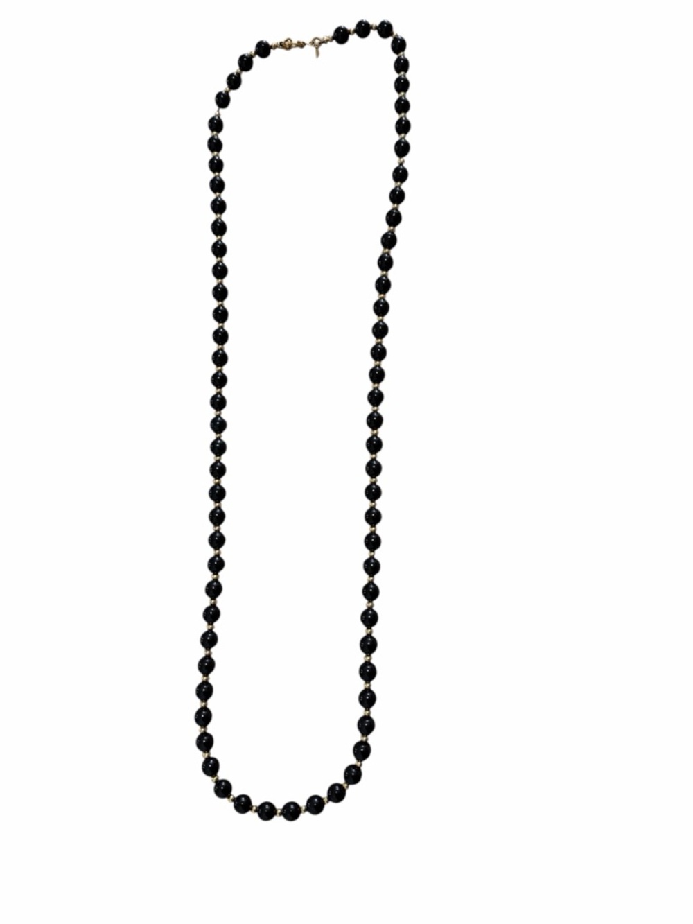 Vintage Monet Black Bead Necklace Gold Tone 30” Long